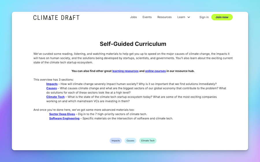 Climate Draft Self-Guided Curriculum Screenshot